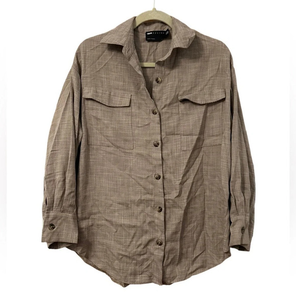 ASOS TAUPE BUTTON FRONT OVERSIZED SHIRT - Picture 1 of 4